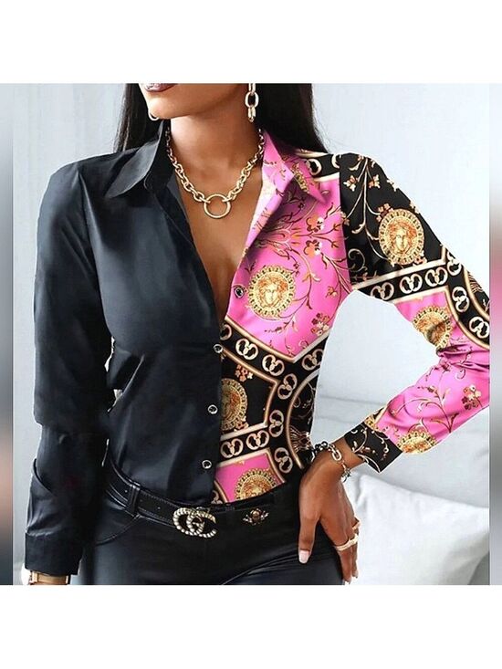 Malabay Tops - "JULIANA" DESIGNER PLUS SIZE XXXL COLOUR BLOCK PAISLEY CHAIN PRINT